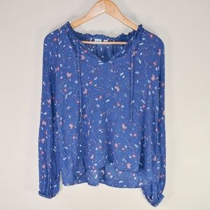 💟 GAP LONG SLEEVE BLUE FLORAL BLOUSE | MEDIUM